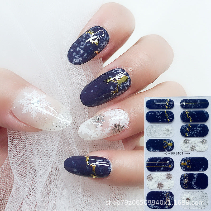 CWholesale 5D Imitation Diamond Nail Sticker Baking Free Gel Christmas Snowflake Elk Nail Sticker DIY Nail Stickers